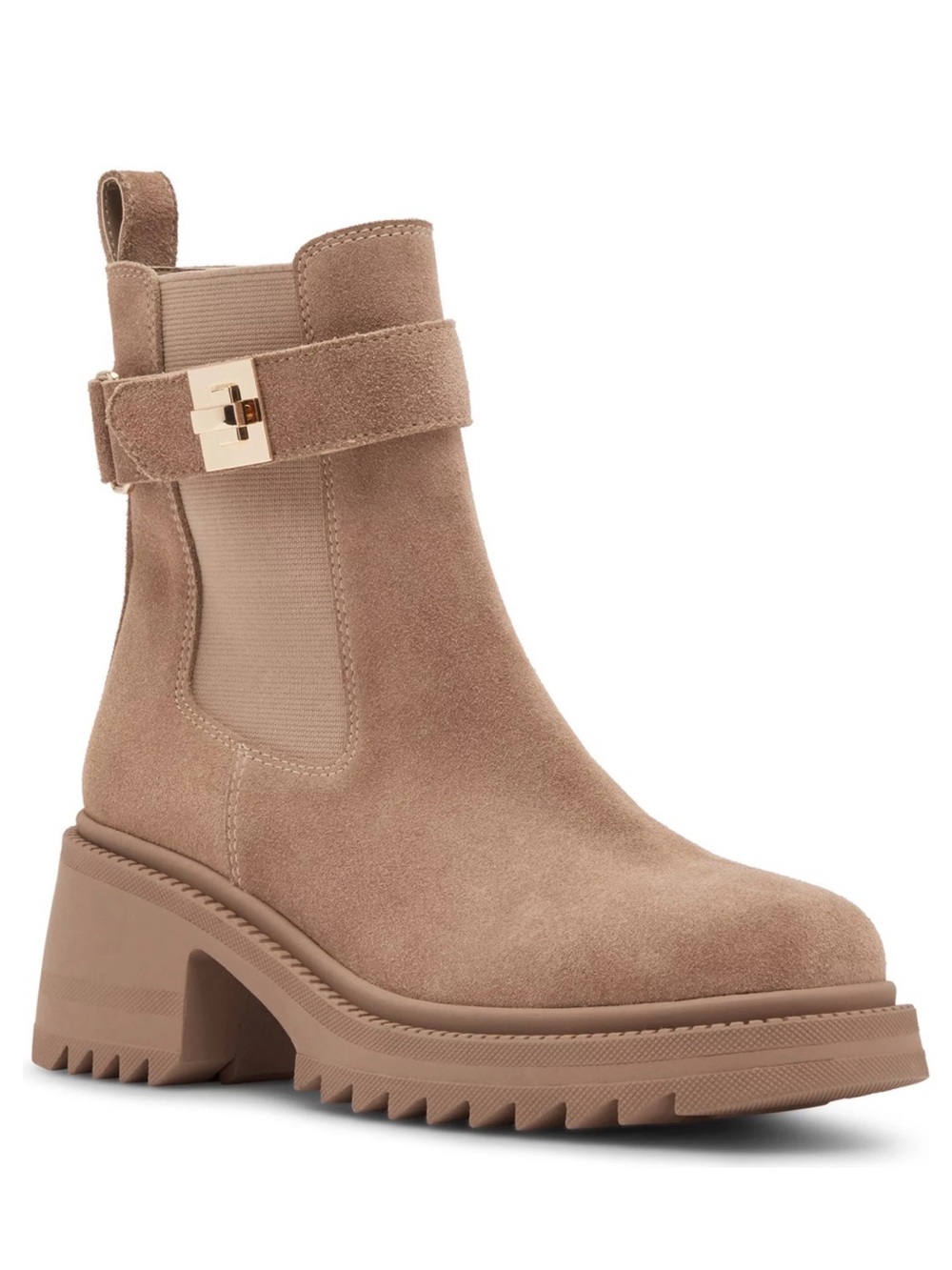 Steve Madden Taupe Suede Lug Heel Chelsea Bootie